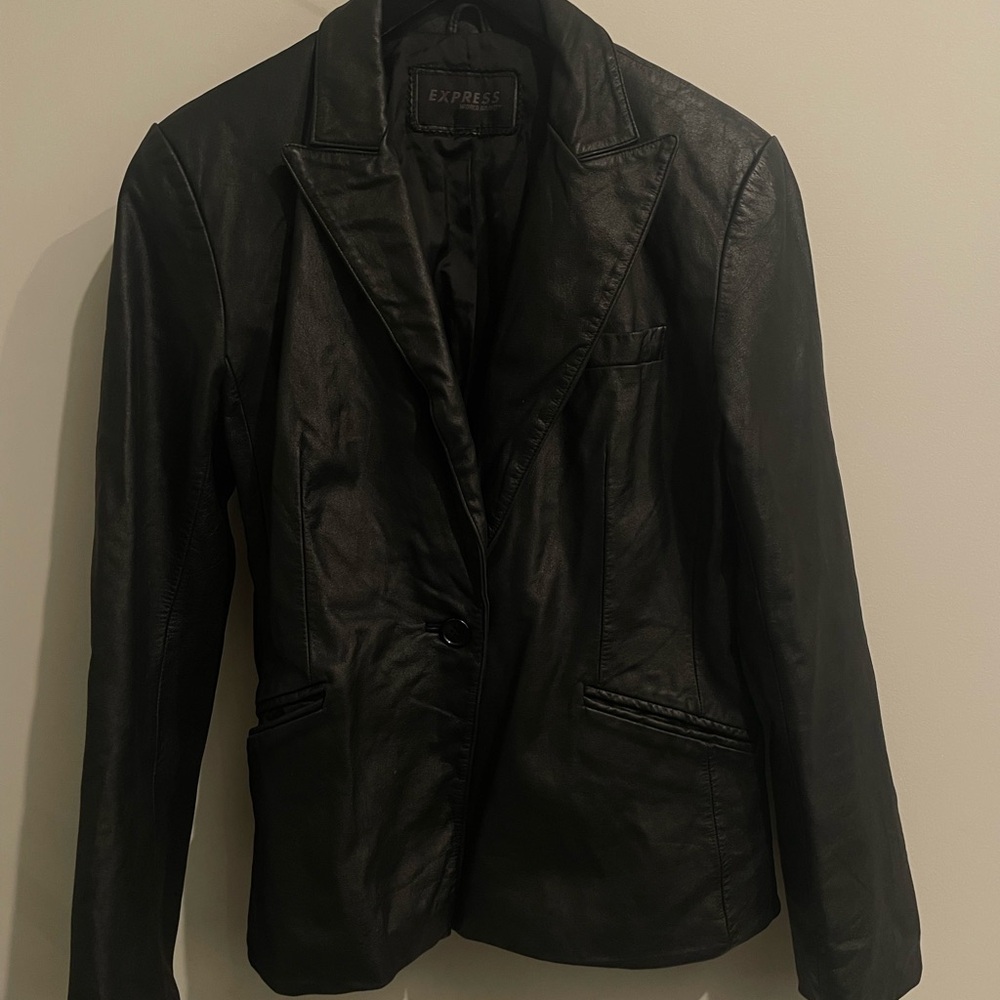 Vintage Express Black Genuine Leather Jacket - S/M
